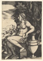 Sentado nu ao lado de um vaso, 1537.