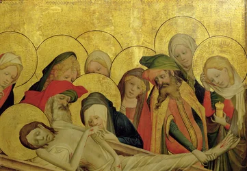The Entombment, painel do St. Thomas Altar da St. John&39;s Church, Hamburgo, iniciado em 1424 (tempera und oil on panel) (detalhe de 144552)