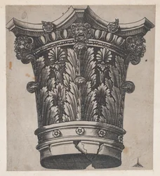 Speculum Romanae Magnificentiae: Capital com cabeças e máscaras, ca. 1537., ca. 1537.