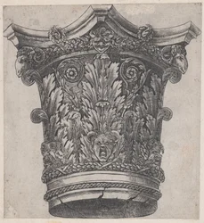 Speculum Romanae Magnificentiae: Capital com cabeças de carneiro e máscaras, ca. 1537., ca. 1537.