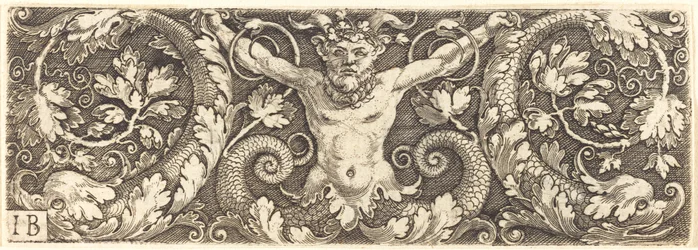 Ornamento com fantástico sátiro e golfinhos