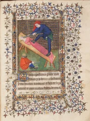 Livro de Horas, uso de Rennes, Tortura de Santa Apolónia, c.1400-15 (têmpera sobre velino)