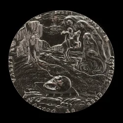 Book, Skull, Bones, and Rider in Landscape [reverso], 1526.