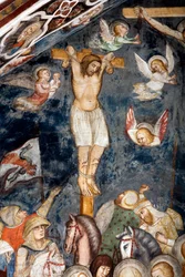 O ladrão arrependido, crucifica-se com Jesus, sua alma é abraçada por um anjo Representação do bom ladrão, também chamado de São Dimas