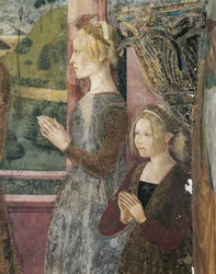 Itália, Região Piemonte, Província de Alessandria, Serralunga di Crea, Sacro Monte di Crea, Santuário de Santa Maria Assunta, Capela de Santa Margarida de Antioquia, Fresco representando Paleologo e Bernarda di Bosse