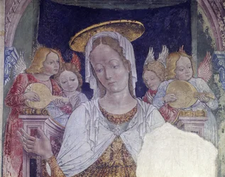 Itália, região do Piemonte, província de Alessandria, fresco na capela da Basílica de Santa Maria Assunta
