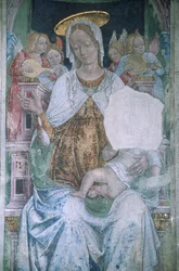 Itália, Piemonte, Serralunga di Crea, Sacro Monte di Crea, Basílica de Santa Maria Assunta, capela, fresco