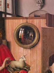 São João Batista e o Doador, Heinrich von Werl, do Retábulo dos Lobisomens, detalhe do espelho, c.1438 (ver também 36923)