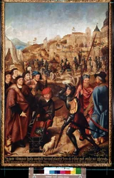 A Lenda de Saint Rumbold. Pintura pelo Mestre de Frankfurt (1460-c. 1533). Óleo sobre madeira. Arte renascentista flamenga. Museu Hermitage, São Petersburgo.