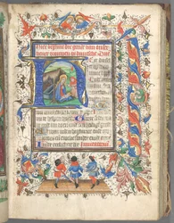Livro de horas de uso de Utrecht: fol. 14r, Inicial com a Natividade, c. 1460-1465.