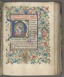 Livro de horas de uso de Utrecht: fol. 63r, Inicial com Santíssima Trindade, c. 1460-1465.