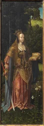 Santa Catarina. Sagrada Família com Anjos e Santos Catarina e Bárbara Tríptico, século XVI.