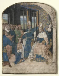 Miniatura de um Speculum Historiale: Claudius designa Nero como seu sucessor