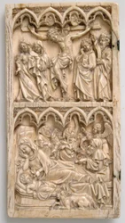 Folha de um Díptico com a Crucificação e Natividade, alemão, ca. 1375-1400.