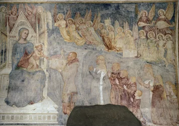 Nossa Senhora e a criança com doador, detalhe (cerca de 1377, Fresco colocado sobre tela)