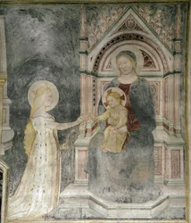 Casamento espiritual de Cristo com Santa Maria Madalena, detalhe. (por volta de 1377, Fresco colocado na tela)