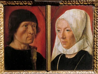 Retrato de um homem e da sua esposa. Representação de um casal (retrato duplo). Pintura pelo Mestre De Saint Gilles (activo entre 1490-1510), escola francesa