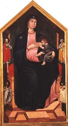 Madonna e Child with Saints (tempera no painel)