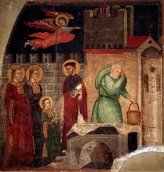 Saint Faustina e Liberate encontram refúgio numa casa em Como (detalhe) (Fresco