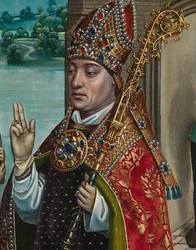 Detalhe do Milagre do Grão, do Altar de São Nicolau, c.1486-93 (óleo sobre painel)