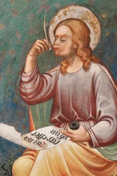 "São Mateus Evangelista" escrevendo "Quando Jesus nasceu", c.1420 (fresco) Detalhe, c.1420 (fresco)
