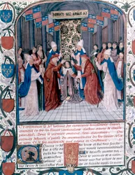 Coroação de Henrique V de Inglaterra, ilustração das «Crónicas de Inglaterra» de Jean de Wavrin