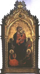 Madonna e Child with Saints (tempera no painel)