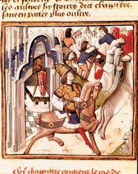 Representação de Cadmos, fundador da cidade de Tebas na Grécia antiga Miniatura do Mestre do Campeão das Senhoras (século XV) do manuscrito "Des hommes illustres" de Giovanni Boccaccio (Jean Boccaccio) (1313-1375). Século XV. Carpe