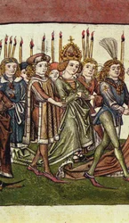 Rainha Elizabeth de Luxemburgo. Detalhe da Crônica Ilustrada de Richental, c. 1440