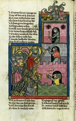 Tomando um castelo em Jerusalém da crônica do mundo Weltchronik por Rudolf von Ems
