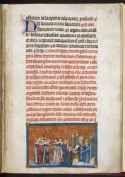 Cotton Tiberius B. VIII f. 65r A rainha entra na catedral, de O Livro da Coroação de Carlos V, rei de França