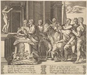 Placa 4: O pai de Psyche consultando o oráculo, de "The Fable of Psyche", 1530-60.