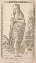 Calliope da série D de Tarocchi: Apolo e as Musas, nº 11, antes de 1467.