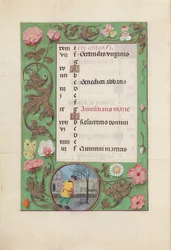 Horas da rainha Isabel, a católica, rainha da Espanha: Fol. 4v, março, c. 1500.