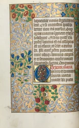 Livro de Horas (Uso de Rouen): fol. 18v, Orações à Virgem, inicial grande O com orla elaborada