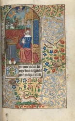 Livro de Horas (Uso de Rouen): fol. 80r, Salmos Penitenciais de Abertura, David Penitente, ao longe David Matando Golias