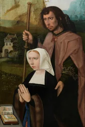 Detalhe do painel direito da Virgem e da Criança com Santa Catarina e Santa Bárbara, c.1520-25 (óleo sobre painel)