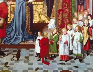 As Sete Alegrias do Retábulo da Virgem: detalhe de um coro de meninos, c.1480 (painel) (detalhe de 5896)