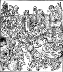 Mercúrio e seus filhos. Ilustração do Housebook, década de 1480