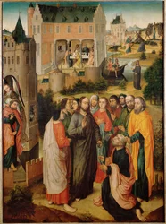 Vida de São Pedro: Jesus entregando as chaves a São Pedro (pintura a óleo)