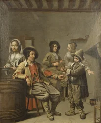 Menino servindo uma taça de vinho para um camponês, c.1650 (óleo sobre tela)