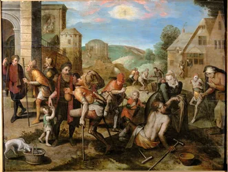 Os sete actos de misericórdia (pintura sobre madeira)