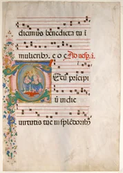 Folha Manuscrito com a Trindade em T inicial, de um Antifonário, segunda metade do século XV.