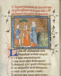 Miniatura de um manuscrito do Roman de la Rose por Guillaume de Lorris e Jean de Meun, ca 1365