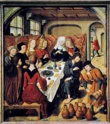 "O Casamento em Caná" Pintura do Mestre do Altar de Saint Barthelemy (século XVI) (ec.flam.) Laeken. Museus Reais de Belas Artes