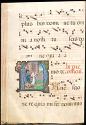 São Pedro libertado da prisão, f.58v de um final do século XV gradual (tinta, têmpera e folha de ouro em pergaminho)