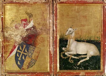 Brasão de armas e Hart branco, de "The Wilton Diptych" c. 1395-99 (têmpera de ovo sobre carvalho) (verso)