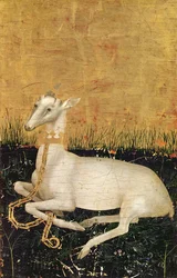 White Hart, de &39;The Wilton Diptych&39; c.1395-99 (tempera de ovo em carvalho) (verso)