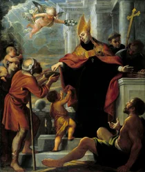 Santo Tomás de Villeneuve distribuindo Amones aos mendigos Quadro de Mateo Cerezo