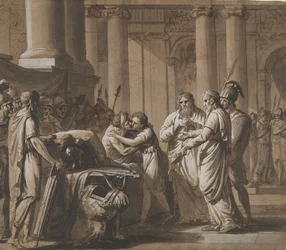 Cena da história romana, representando um jovem recebendo armadura de um moribundo ..., final do século 18 a meados do século 19